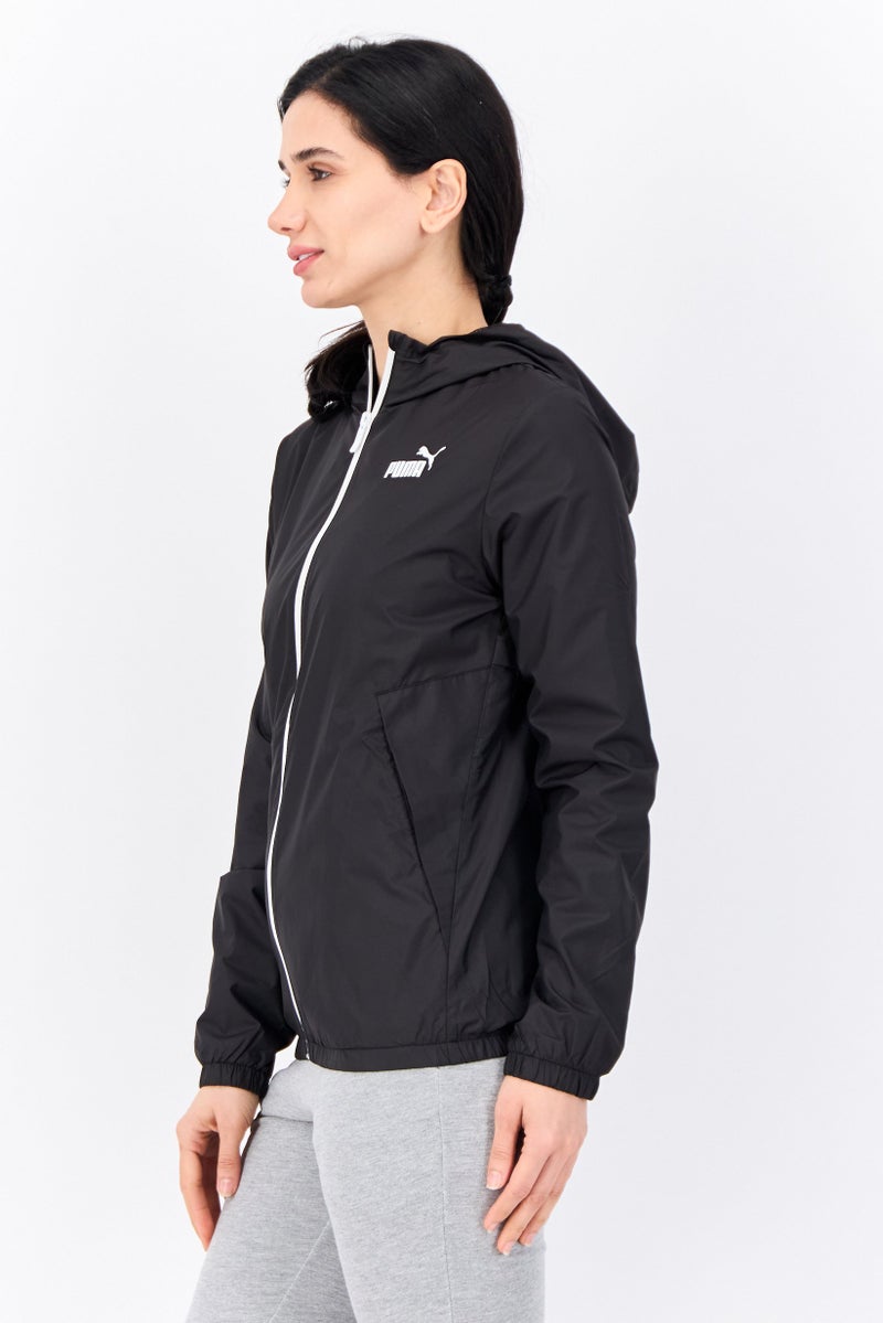 PUMA جاكيت رياضي نسائي بغطاء رأس بشعار العلامة التجارية، أسود - Image 2